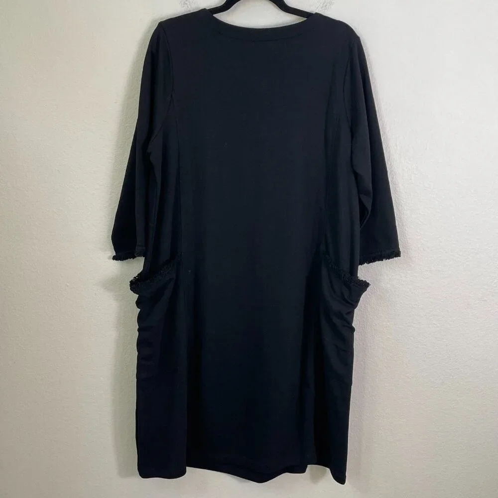Susan Graver Weekend Womens Plus 1X Black Pocket Shirt Dress Casual Comfort - Picture 13 of 13